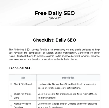 Free Daily SEO Checklist Template to Edit Online