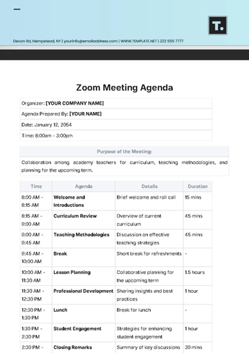 Free Zoom Meeting Agenda Template to Edit Online