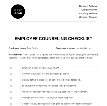 Free Employee Counseling Checklist HR Template to Edit Online
