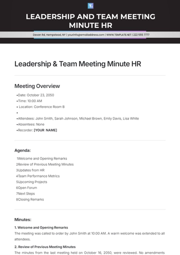 Free Leadership & Team Meeting Minute HR Template to Edit Online