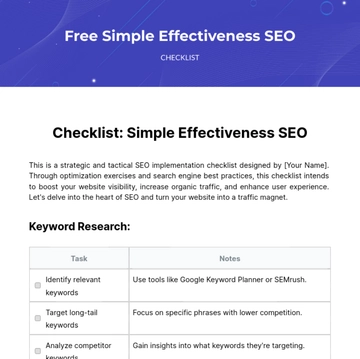 Free Simple Effectiveness SEO Checklist Template to Edit Online