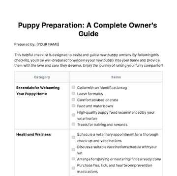Free New Puppy Owner Checklist Template to Edit Online