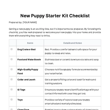 Free Getting A New Puppy Checklist Template to Edit Online