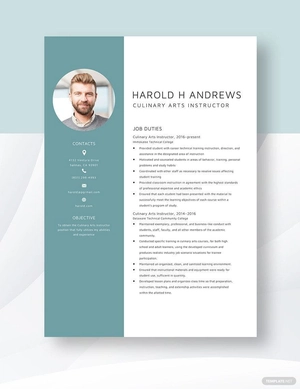 Culinary Arts Instructor Resume