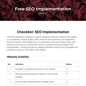 Free SEO Implementation Checklist Template to Edit Online
