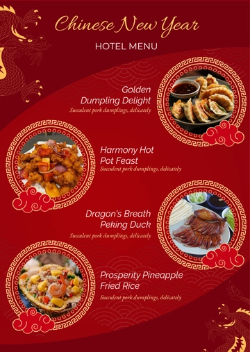 Free Chinese New Year Hotel Menu Template to Edit Online
