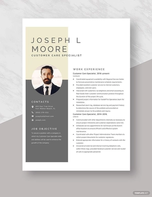 Customer Care Specialist Resume