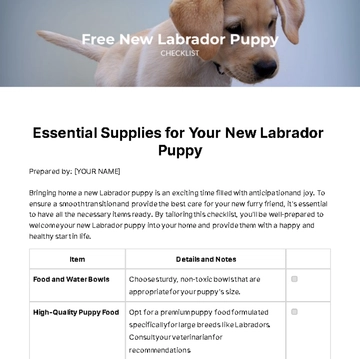 Free New Labrador Puppy Checklist Template to Edit Online