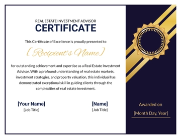 Free Real Estate Investment Advisor Certificate Template to Edit Online