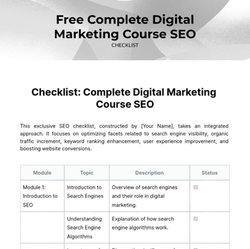 Free Complete Digital Marketing Course SEO Checklist Template to Edit Online