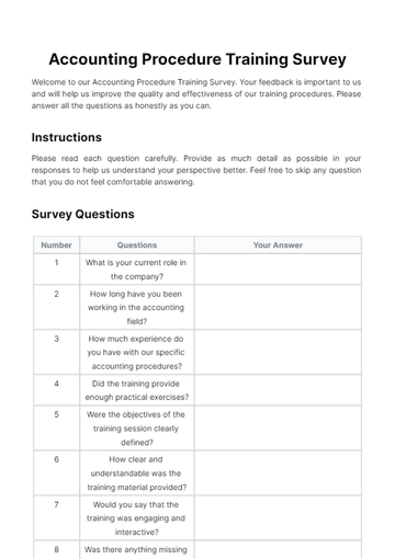Free Accounting Procedure Training Survey Template to Edit Online
