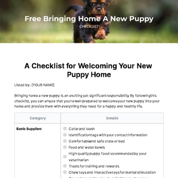 Free Bringing Home A New Puppy Checklist Template to Edit Online