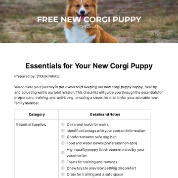 Free New Corgi Puppy Checklist Template to Edit Online