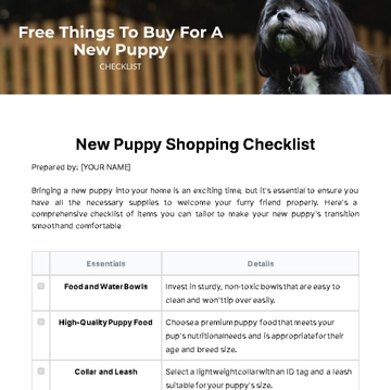 Free Checklist Of Things To Buy For A New Puppy Template to Edit Online