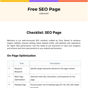Free SEO Page Checklist Template to Edit Online