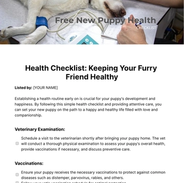 Free New Puppy Health Checklist Template to Edit Online