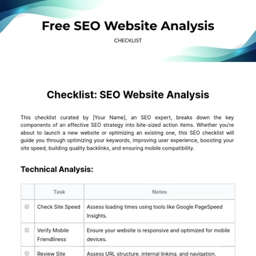 Free SEO Website Analysis Checklist Template to Edit Online
