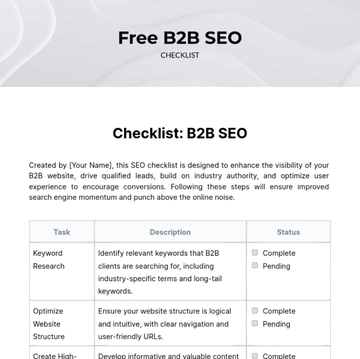 Free sB2B SEO Checklist Template to Edit Online