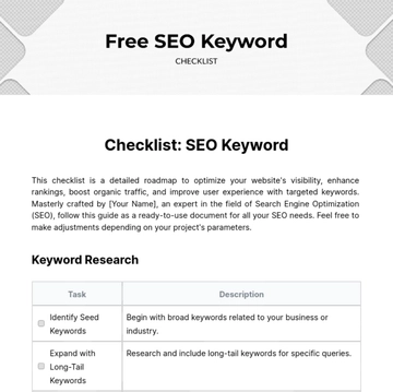 Free SEO Keyword Checklist Template to Edit Online