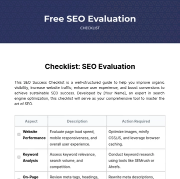 Free SEO Evaluation Checklist Template to Edit Online