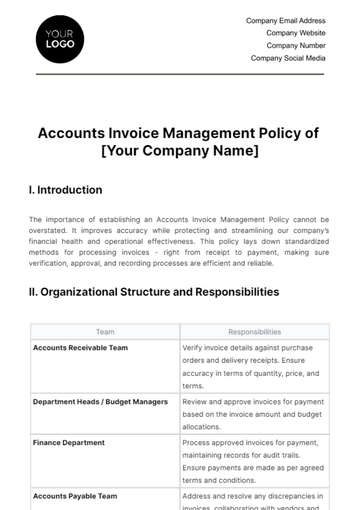Free Accounts Invoice Management Policy Template to Edit Online