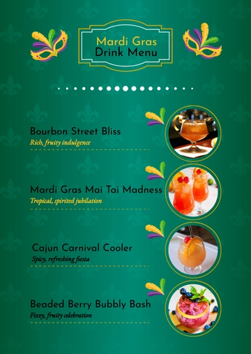 Free Mardi Gras Drink Menu Template to Edit Online