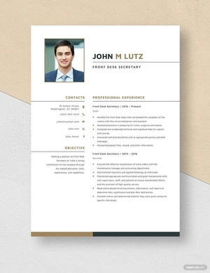 Front Desk Secretary Resume