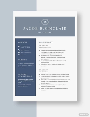Gym Assistant Resume