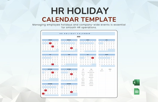 HR Holiday Calendar Template