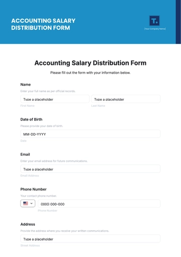 Accounting Salary Distribution Form Template - Edit Online & Download
