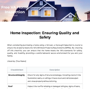 Free VA Home Inspection Checklist Template to Edit Online
