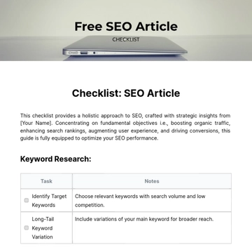 Free SEO Article Checklist Template to Edit Online