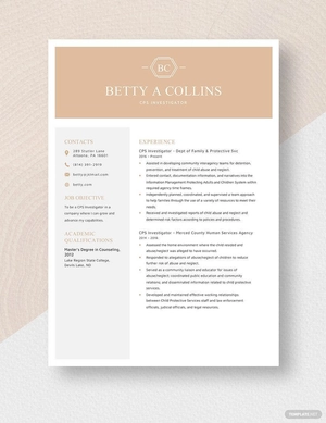 CPS Investigator Resume