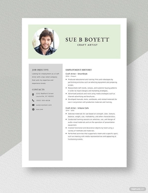 Craft Artist Resume