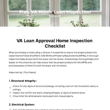 Free VA Home Loan Inspection Checklist Template to Edit Online