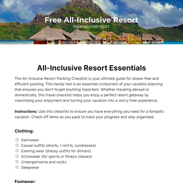 Free All-Inclusive Resort Packing Checklist Template to Edit Online