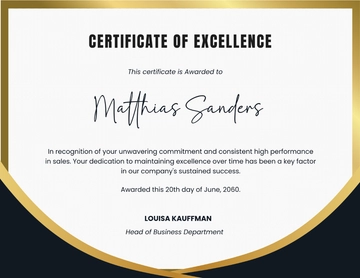 Free Certificate for Consistent Performance in Sales Template to Edit Online