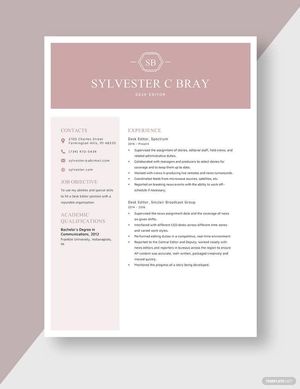 Desk Editor Resume