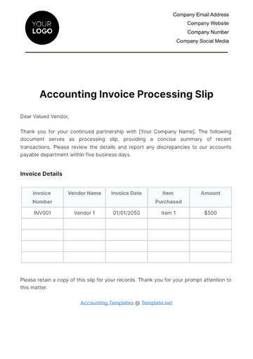 Free Accounting Invoice Processing Slip Template to Edit Online