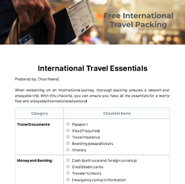 Free International Travel Packing Checklist Template to Edit Online