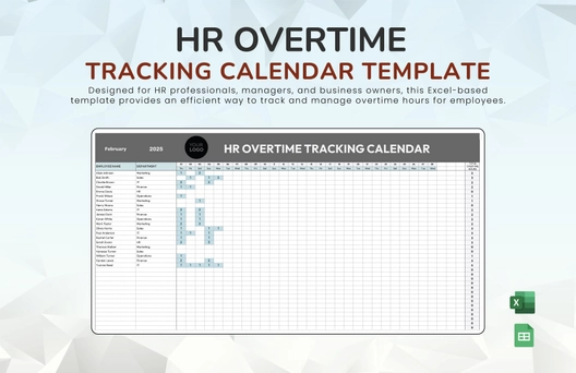 HR Overtime Tracking Calendar Template