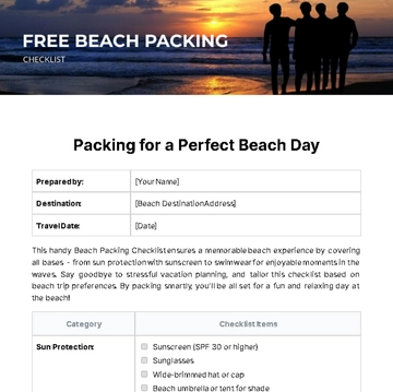 Free Beach Packing Checklist Template to Edit Online