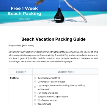 Free 1 Week Beach Packing Checklist Template to Edit Online