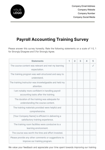 Free Payroll Accounting Training Survey Template to Edit Online