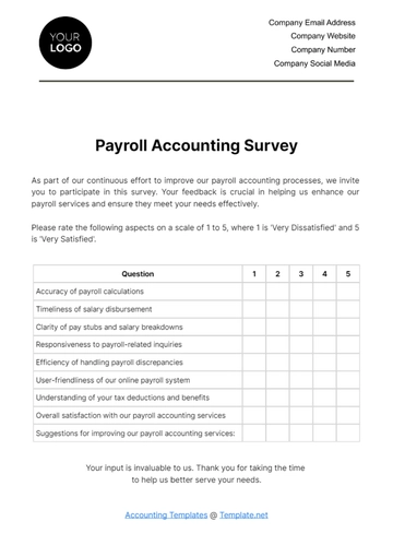 Free Payroll Accounting Survey Template to Edit Online