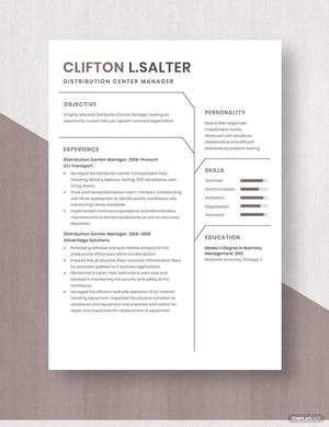 Distribution Center Manager Resume