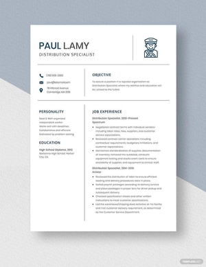 Distribution Specialist Resume
