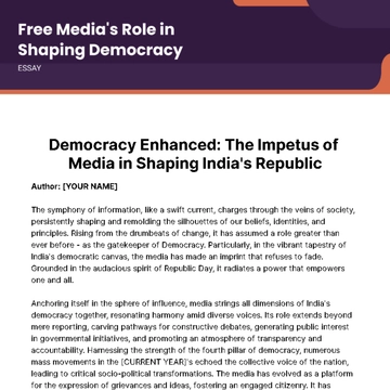 Free Media's Role in Shaping Democracy Essay Template to Edit Online