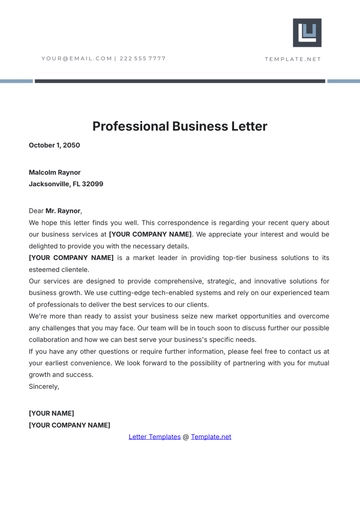 Free Professional Business Letter Template to Edit Online