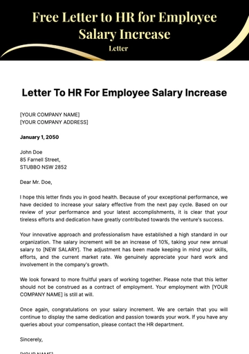 Free Letter to HR for Employee Salary Increase Template to Edit Online Free Letter to HR for Employee Salary Increase Template to Edit Online